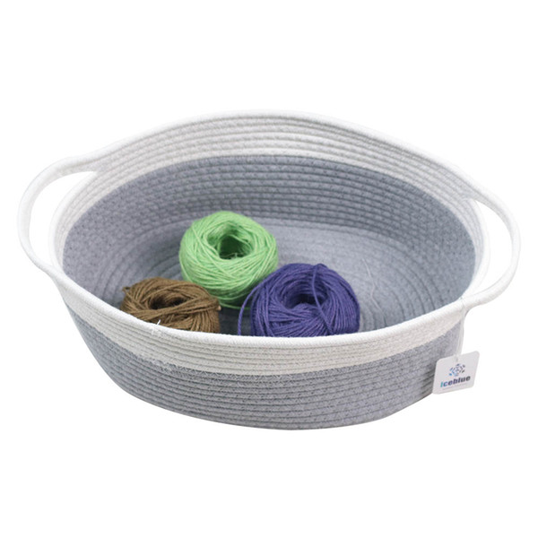 ICEBLUE Natural Cotton Rope Storage Baskets With Handles Soft Durable Toy Storage Nursery Bins Home Decor (M)