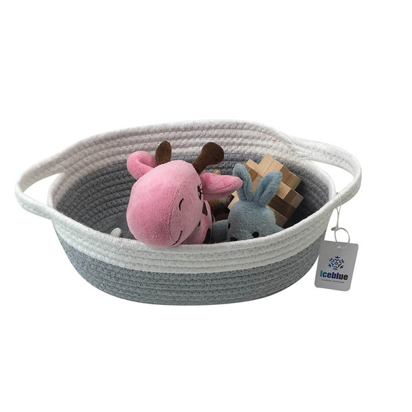 ICEBLUE 11''X7''X3.9'' Natural Cotton Rope Storage Baskets With Handles Soft Durable Toy Storage Nursery Bins Home Decor (S)