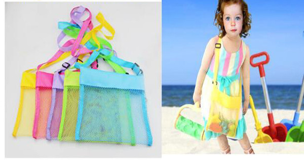 5colors Wholesale Blanks Children Mesh Shell Beach seashell Bag Kids Beach Toys Receive Bag Mesh Sandboxes Away 2 Size