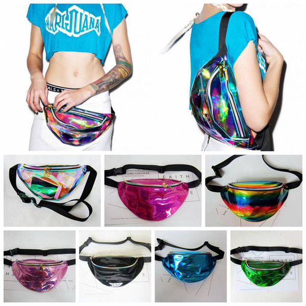 21 Color Laser waist bag Unisex Metallic Silver Fanny Waist Bag Chest Pack Sparkle Festival Hologram Waist Bag Home Storage Bags 120pcs