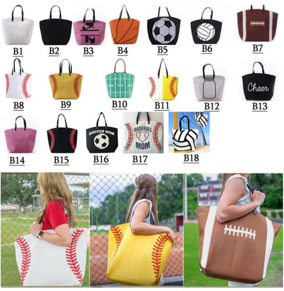 Canvas Bag Baseball Tote Sports Bags Casual Softball Bag Football Soccer Basketball Cotton Canvas 18 styles Home Storage Bag 100pcs