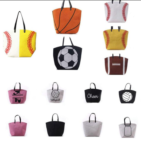 18 styles Canvas Bag Baseball Tote Sports Bags Fashion Softball Bag Football Soccer Basketball Cotton Canvas Home Storage Bag 10pcs