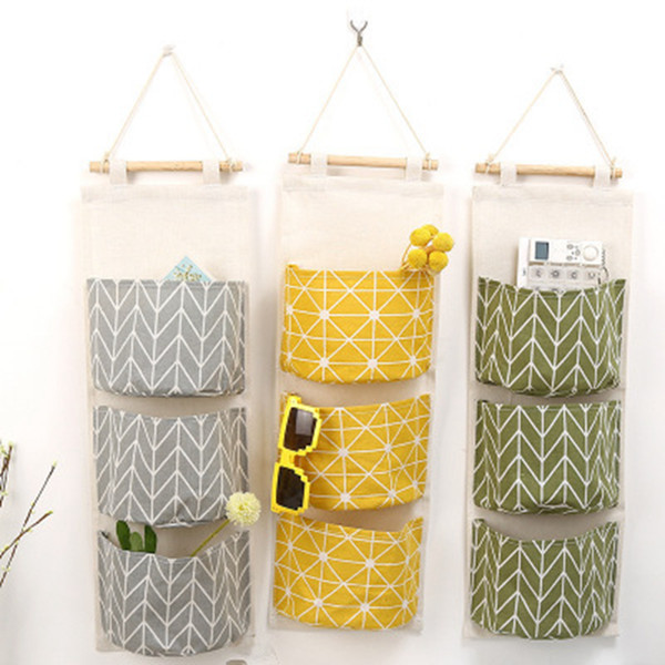 Wall Hanging Organizer Bag Linen Holder Storage Bag Door Hanging Sundry Bags Sundry Sorting Bags 3 Pockets Home Supplies YFA170