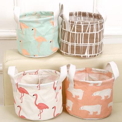 Round Flamingo Storage Bag Desktop Sundries Storage Baskets Cartoon Laundry Basket Small Organizer Laundry Bag Canvas Bins YFA249