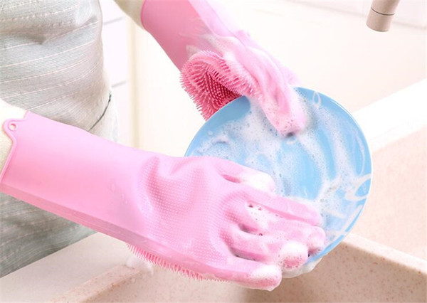 2pcs/pair Magic Washing Brush Silicone Glove Resuable Household Scrubber Anti Scald Dishwashing Gloves For Kitchen Bathroom Cleaning Tools.