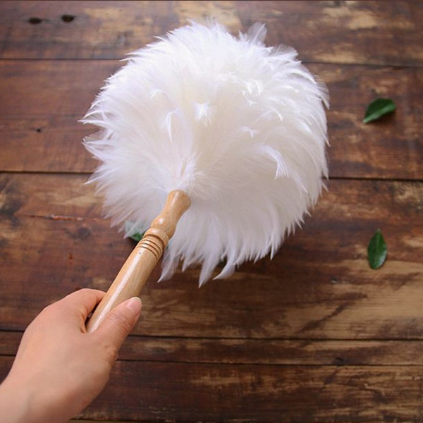 Chicken Natural Feather Duster Brush Wood Handle Anti-static Cleaning Tool Household Furniture Car Dust Cleaner with wooden Handle