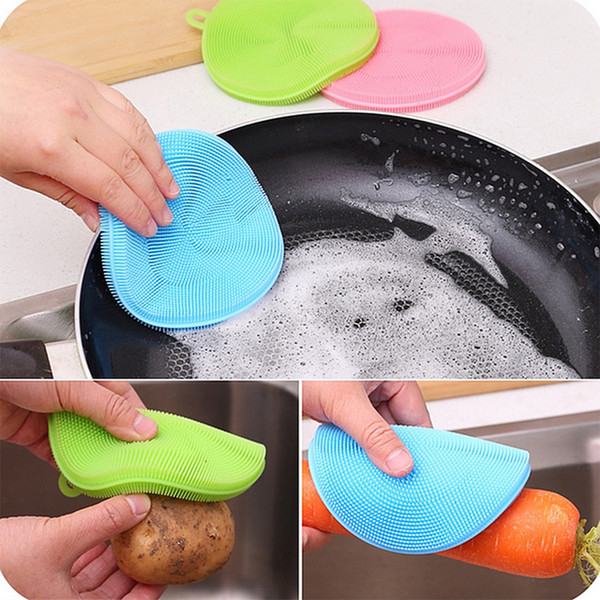 Multifunction Silicone Dish Bowl Cleaning Brush Scouring Pad Pot Pan Wash Brushes Kitchen Cleaner Washing Tool