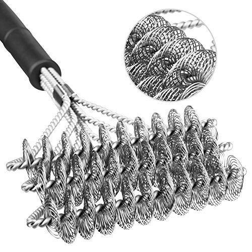 Stainless Steel Barbecue Grill Cleaner Brush Three Wire Spring With Handle Durable Non-stick Cleaning Brushes BBQ Tools AAA385