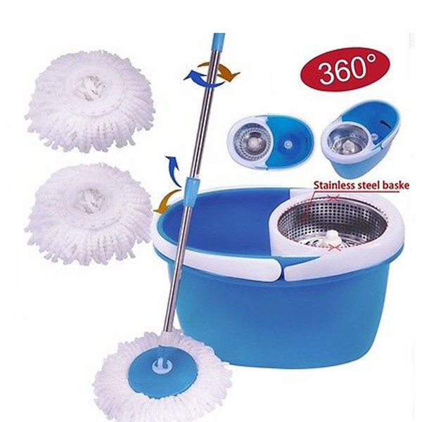 BLL-22B 360°Rotating Stainless Steel 2 Heads Magic Mop Dehydrate Basket Blue