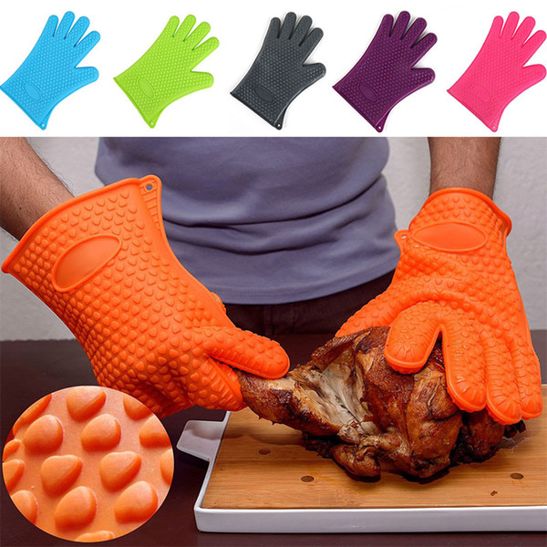 New Silicone BBQ Gloves Anti Slip Heat Resistant Microwave Oven Pot Baking Cooking Kitchen Tool Five Fingers Gloves WX9-11