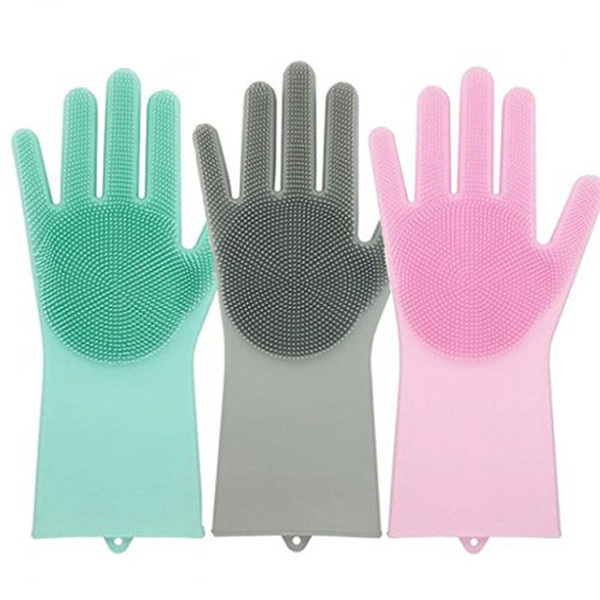 2Pcs=1Lot Magic Silicone Scrubber Rubber Cleaning Gloves Dusting Dish Washing Pet Care Grooming Hair Car Insulated Kitchen Helper