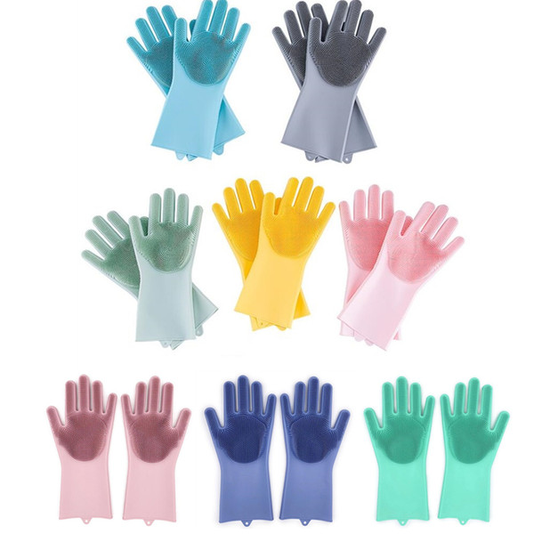 9 Colors Silicone Magic Washing Glove Brush Resuable Household Scrubber Anti Scald Dishwashing Gloves Kitchen Bed Bathroom Tools