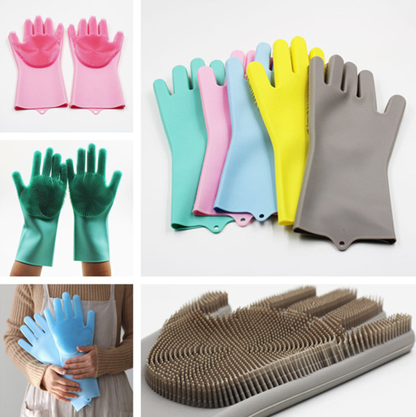 Newest Silicone Magic Cleaning Glove Brush 10 Colors Scrubber Dusting Dish Washing Gloves Rubber Heat Resistant Wash Gloves 100pair T1I1092