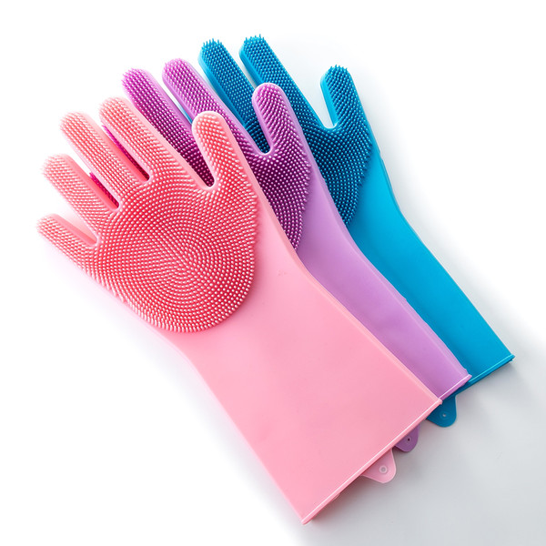 2pcs/pair Magic Washing Brush Silicone Glove Resuable Household Scrubber Anti Scald Dishwashing Gloves For Kitchen Bathroom Cleaning Tools