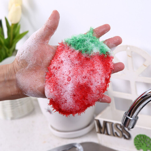 Hot Sale Strawberry dishwashing clean towel polyester silk cleaning cloth home gift kitchen wiper rub cleaning tools 4 Colors