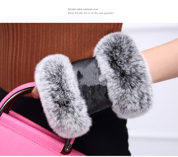 NEW with logo C real leather Open finger gloves with Rabbit hair black gloves good quality no gift box (Anita)