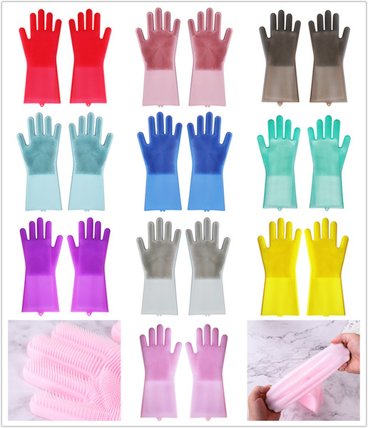 Hot silicone cleaning gloves with brushes magic dishes washing glove bath cook pet grooming Anti-scalding slicone glove good kitchen helper