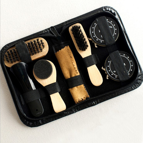 8pcs/set Men Women Wood Suede Sole Shoe Cleaner cleaning brush shoe polish Leather Surface Brush Kit For Travel On Business