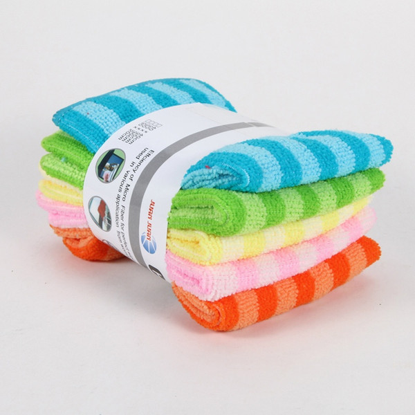 5PCS Accessories Microfiber Stripe Water Wash Clean Towels Dining Cloth Tower Kitchen Colorful 30*30cm