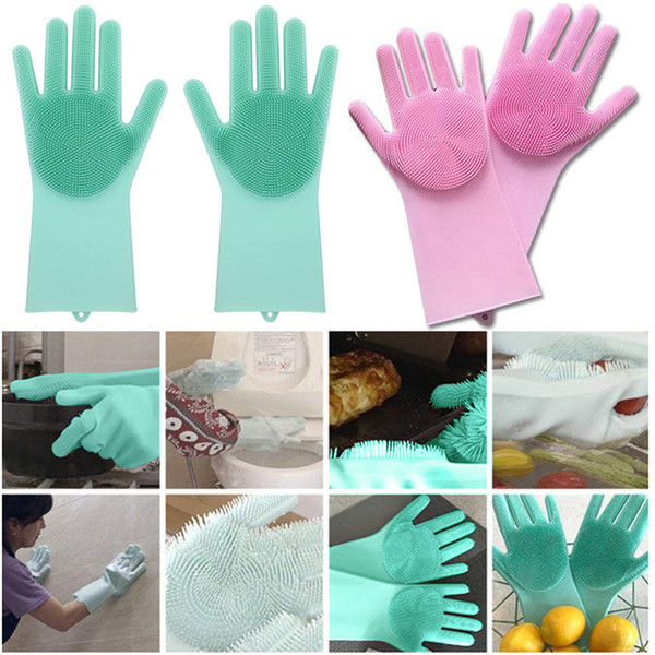 Three Colors Silica Gel Cleaning Gloves Thermal Insulation Anti Wear Clean Tools Easy To Clean Silicone Magic Washing Gloves Thicken 38ym BB