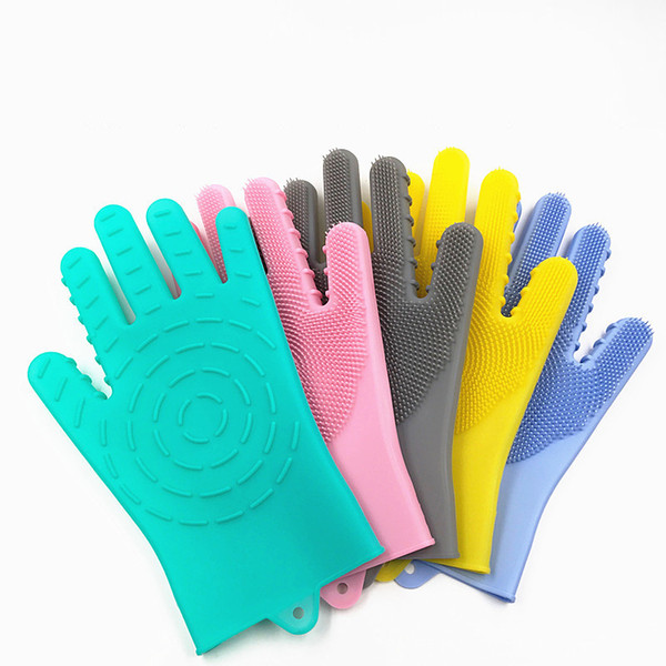 Silicone Gloves with Wash Scrubber Non-Slip Magic Latex Gloves for Household Cleaning Great for Protecting Hands in Dishwashing Car Washing