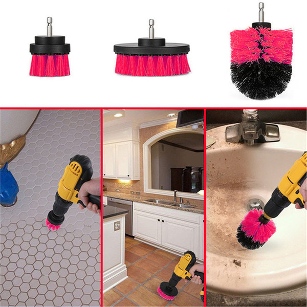 3pcs/set Red Power Scrubber Brush Set for Bathroom | Drill Scrubber Brush for Cleaning Cordless Drill Attachment Kit Power Scrub Brush