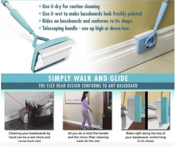 Baseboards cleaning brush Microfiber pad conforms to the shape of your baseboards Telescopic handle adjust for high or low places