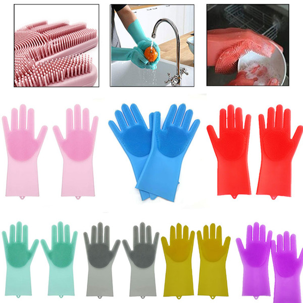 2pcs/1 Pair Magic Saksak Scrubber Silicone Gloves Heat Resistant for Cleaning Household Dish Washing Washing the Car Multifunction