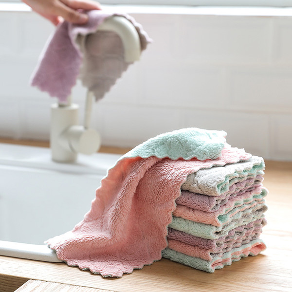 Home Kitchen Cleaning Cloths dishrag Towel Super Absorbent dishcloth for pot table sink kitchen ware Coral fleece Cleaning Towels