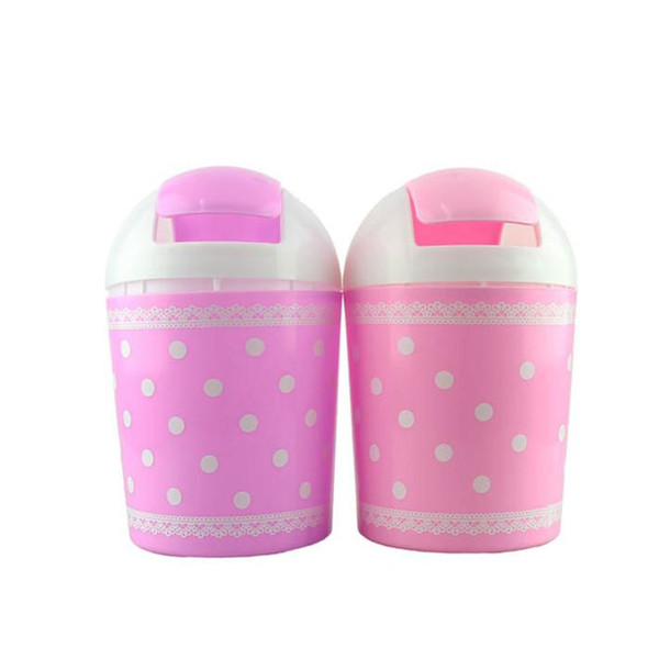 Durable Fashion Car Rubbish Bin Fresh Lace Polka Dot Desktop Storage Barrels Creative Mini Trash Can Random Color