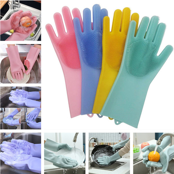 Magic Washing Brush Silicone Glove Resuable Household Scrubber Anti Scald Dishwashing Gloves Kitchen Bed Bathroom Cleaning Tools