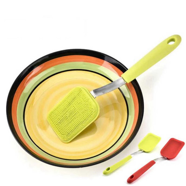 Portable Silicone Cleaning Brushes Long Handle Dish Bowl Cleaning Brush Hanging Silicone Cleaner Kitchen Pot Bowl Cleaning Tools YFA273..