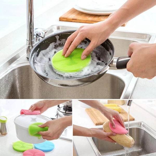 Magic Silicone Cleaning Brushes Cup Mat Scouring Pad Pot Pan Wash Brushes Dish Bowl Cleaner Kitchen Cleaning Tools 8 Colors YFA273