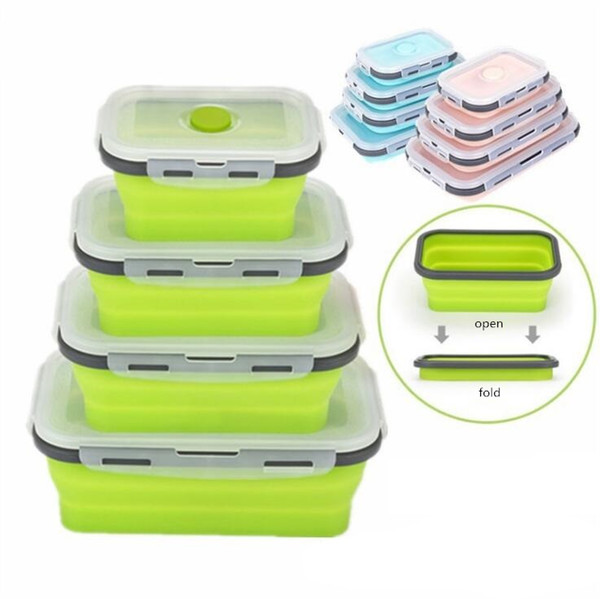 6 Colors floding lunch boxes food grade silicone food storage containers student portable bento box 350ml/500ml/800ml/1200ml