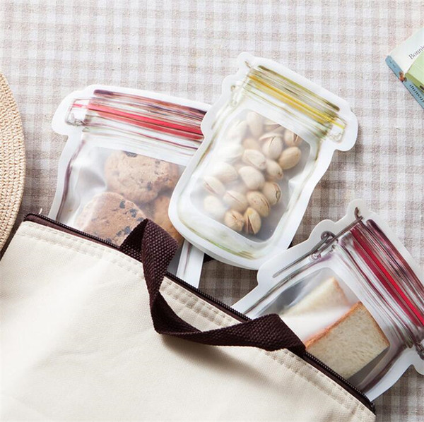 Zipper Food Storage Bags Mason Resuable Jar Shaped Snacks Cookie Food Storage Container Candy Bag Airtight Seal For Kitchen Organizer Bags