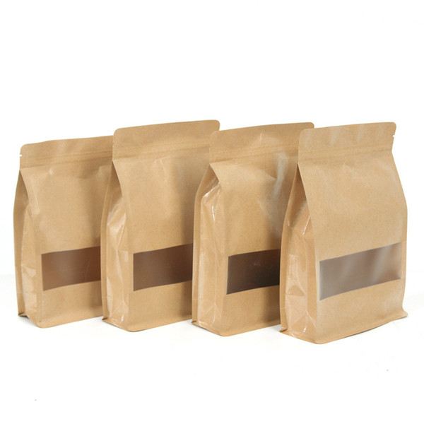 Food Moisture Barrier Bags With Clear Window 6 Sizes Kraft Paper Snack Cookie Pouch Ziplock Packaging Sealing Pouch 500 Pieces DHL