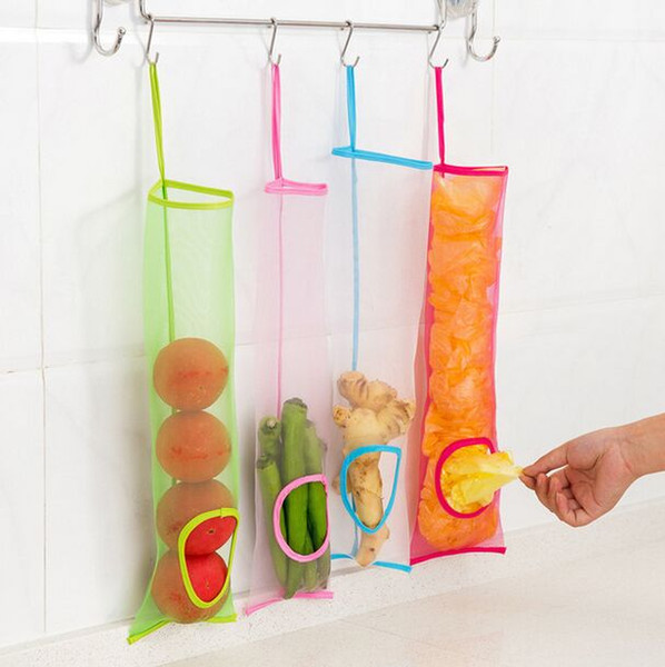 Hanging Mesh Storage Bag Dispenser Kitchen Accessories Reusable Grocery Potatoes Garlic Garbage Bag Organizer Holder