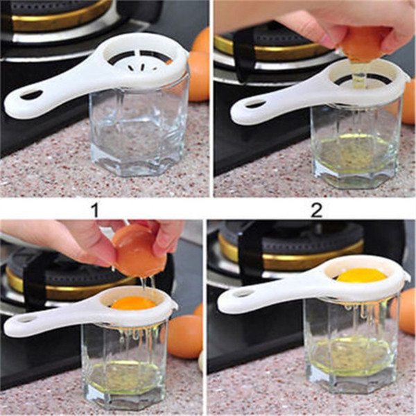 White Egg Yolk Separator Tool Easy Cooking White Sieve Plastic Kitchen Gadget Colanders Strainers Egg White Separator