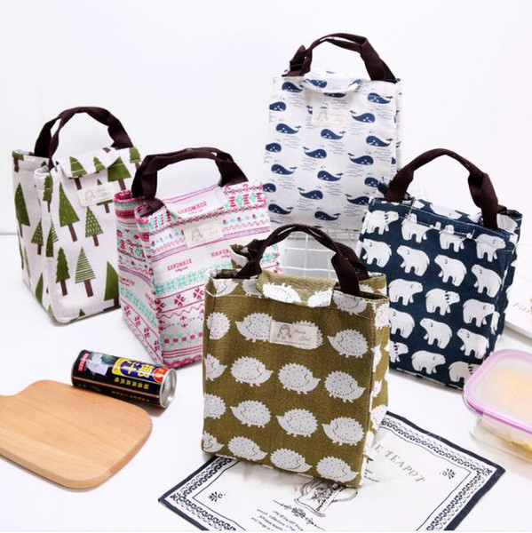 adorable linen cotton animals lunch bags travel portable picnic tote food storage thermal insulated lunch bags container home storage bags