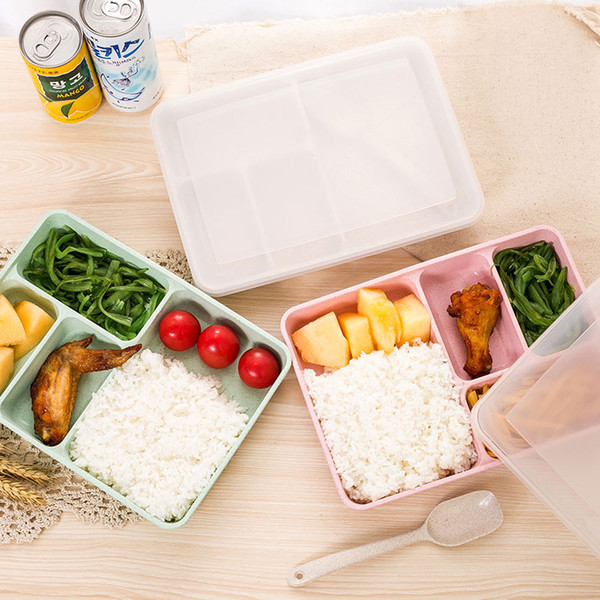 2019 new arrival 4 Grid Wheat Straw Lunch Box Bento w/ Compartments Health Kids School Dinnerware Set Lunchbox Food Box Container Meal Box