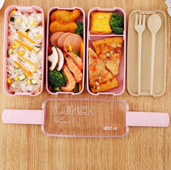 900ml Healthy Material Lunch Box 3 Layer Wheat Straw Bento Boxes Microwave Dinnerware Food Storage Container Lunchbox