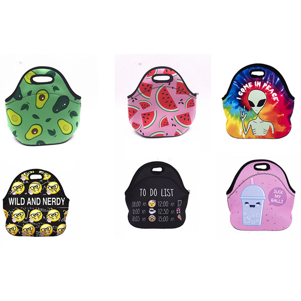 20styles 1000ML Portable ECO-friendly Lunch Bags Tote Printed Neoprene Cartoon Lunch Box Outdoor Travel Picnic Lunch Zipper Storage Bag