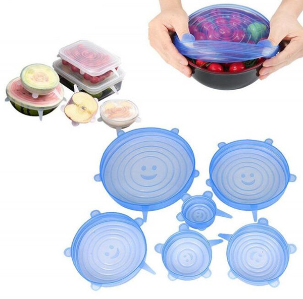 6PCS/SET Silicone Stretch Lids Suction Pot Reusable Fresh Keeping Wrap Seal Lid Pan Cover Kitchen Tools Accessories