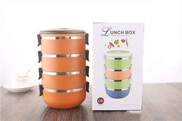 Plastic Student Lunch Box 4 layers Bento Boxes Portable Circular Stainless Steel Insulation Boxes Mix colors Child Bowl