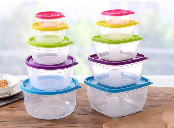 5Pcs/Set Environmentally Friendly Food Storage Box Plastic Sealed Crisper Set Home Round Square Transparent Sealed Crisper Storages