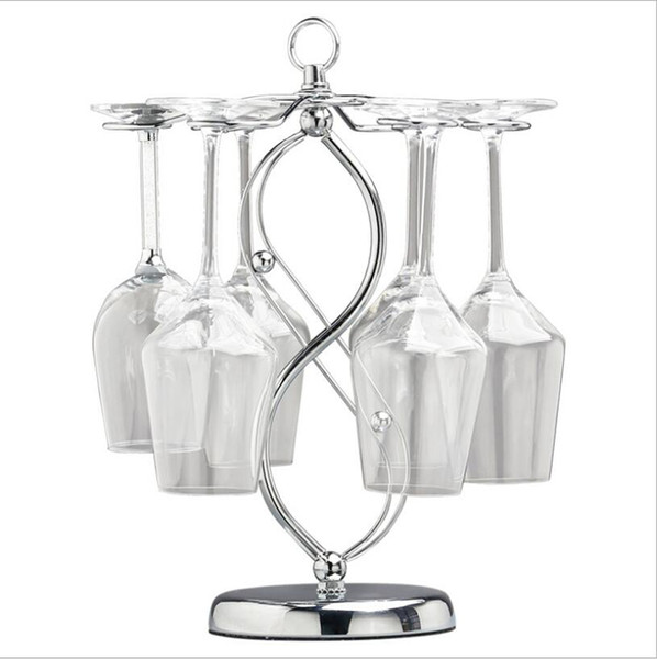 6 Hooks Silver Metal Red Wine Glass Cup Rack Holder Stand,Upside Down Wrought Iron Wine Stemware Glass Holder Air Drying System Tree Display