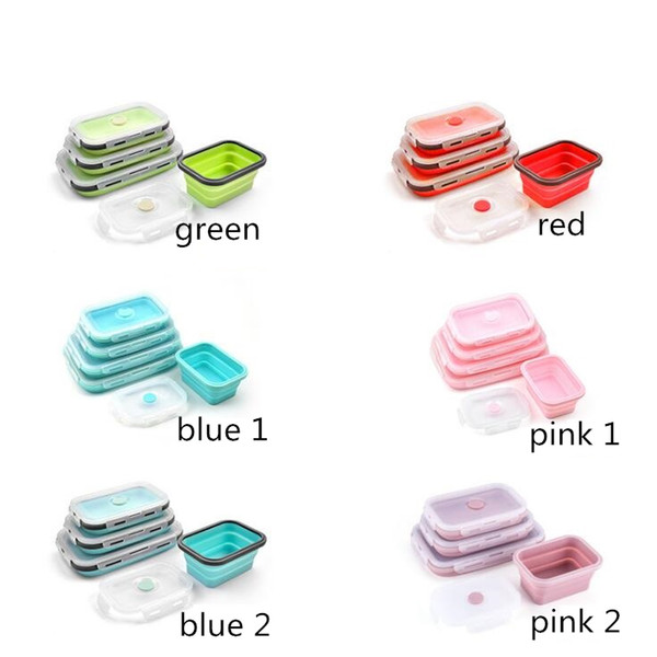 Food grade silicone lunch boxes folding food storage containers student bento box portable meal boxes 4 size