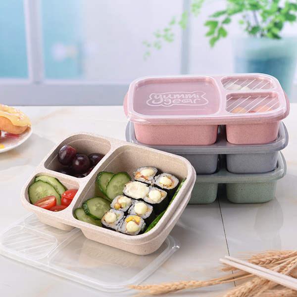 Wheat Straw Bento Box lunch box 3 grid Student Portable Food Storage Boxes outdoor camping snack fruit Lunch Box