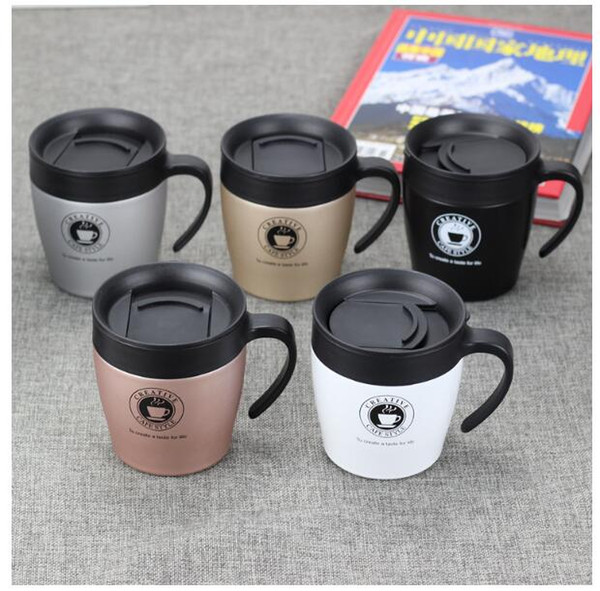 Coffee cup 304 stainless steel insulating cups coffee cup with handle business office simple large capacity water cup with spoon