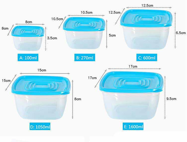 5Pcs/Set Environmentally Friendly Food Storage Box Plastic Sealed Crisper Set Home Round Square Transparent Sealed Crisper Storages